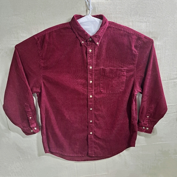 Fargo Vtg 90s Men Large Maroon Corduroy Button Down Long Sleeve Oversized Shirt - Picture 1 of 6